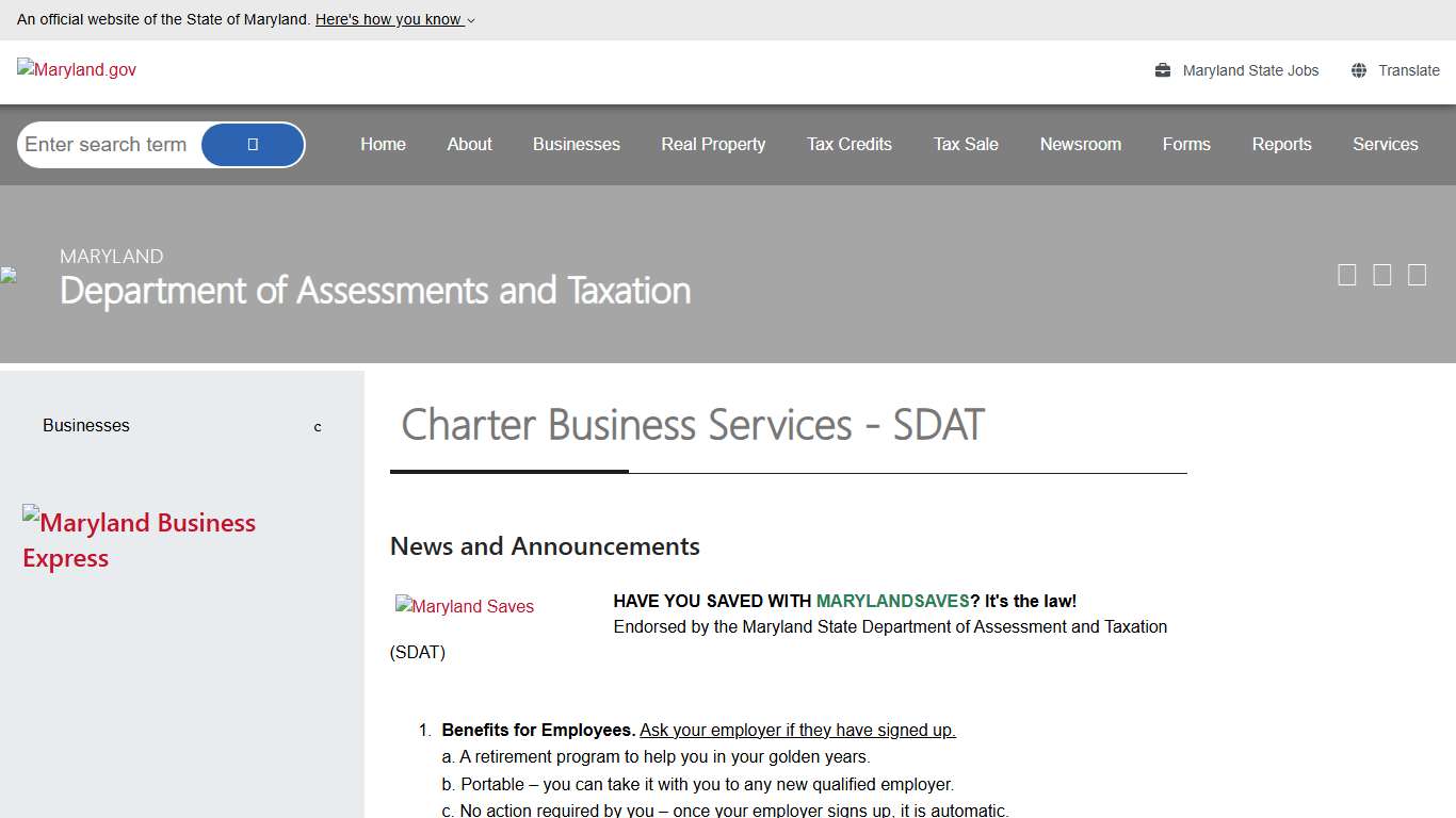 Businesses in Maryland - SDAT