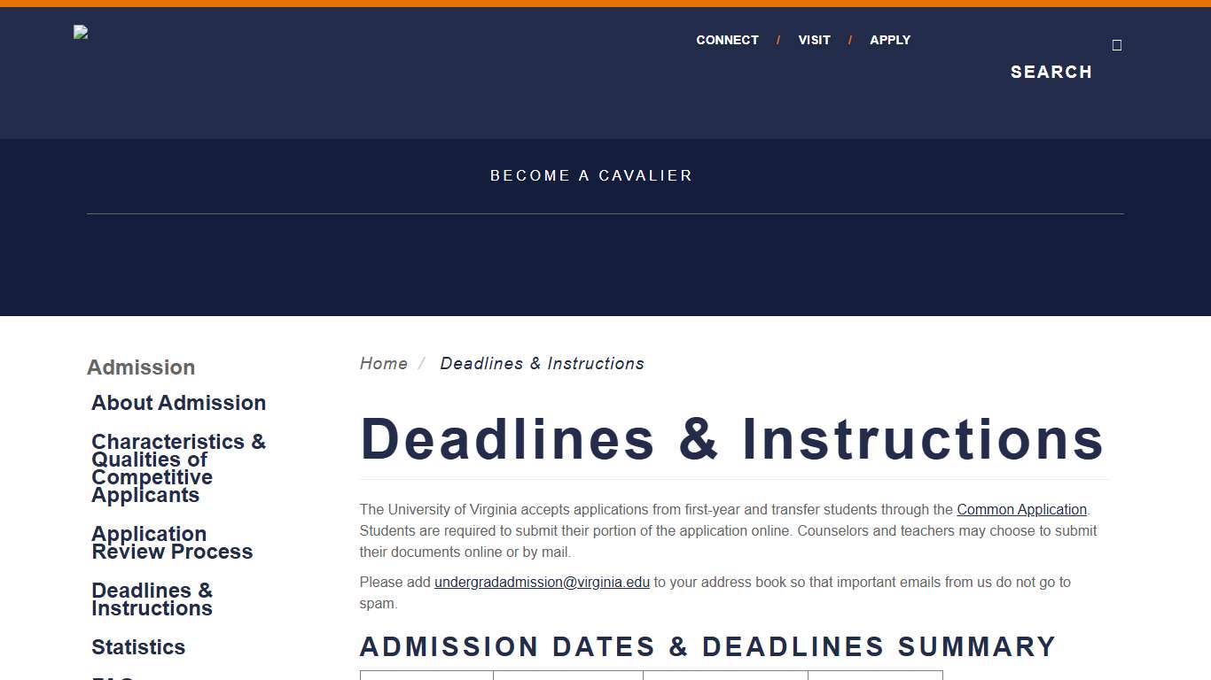 Deadlines & Instructions | The Office of Undergraduate Admission